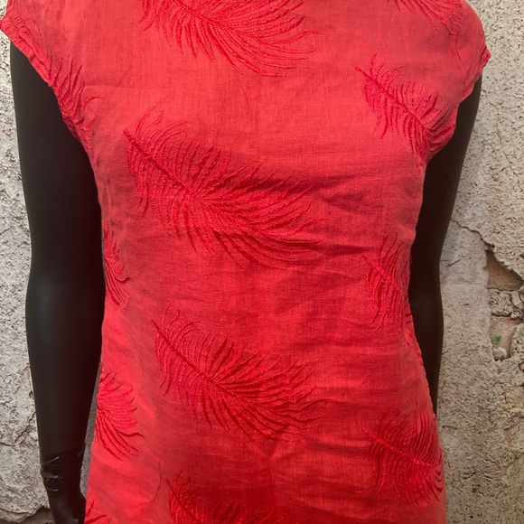 Lungo L'arno Coral Linen Embroidered Dress with Pockets - Picture 2 of 8